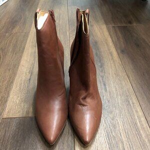 Lucky Brand Torince Western Bootie Leather Womens Sz 12M Pointed Tip Brown